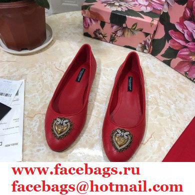Dolce  &  Gabbana Leather Devotion Flats Slippers Red 2021